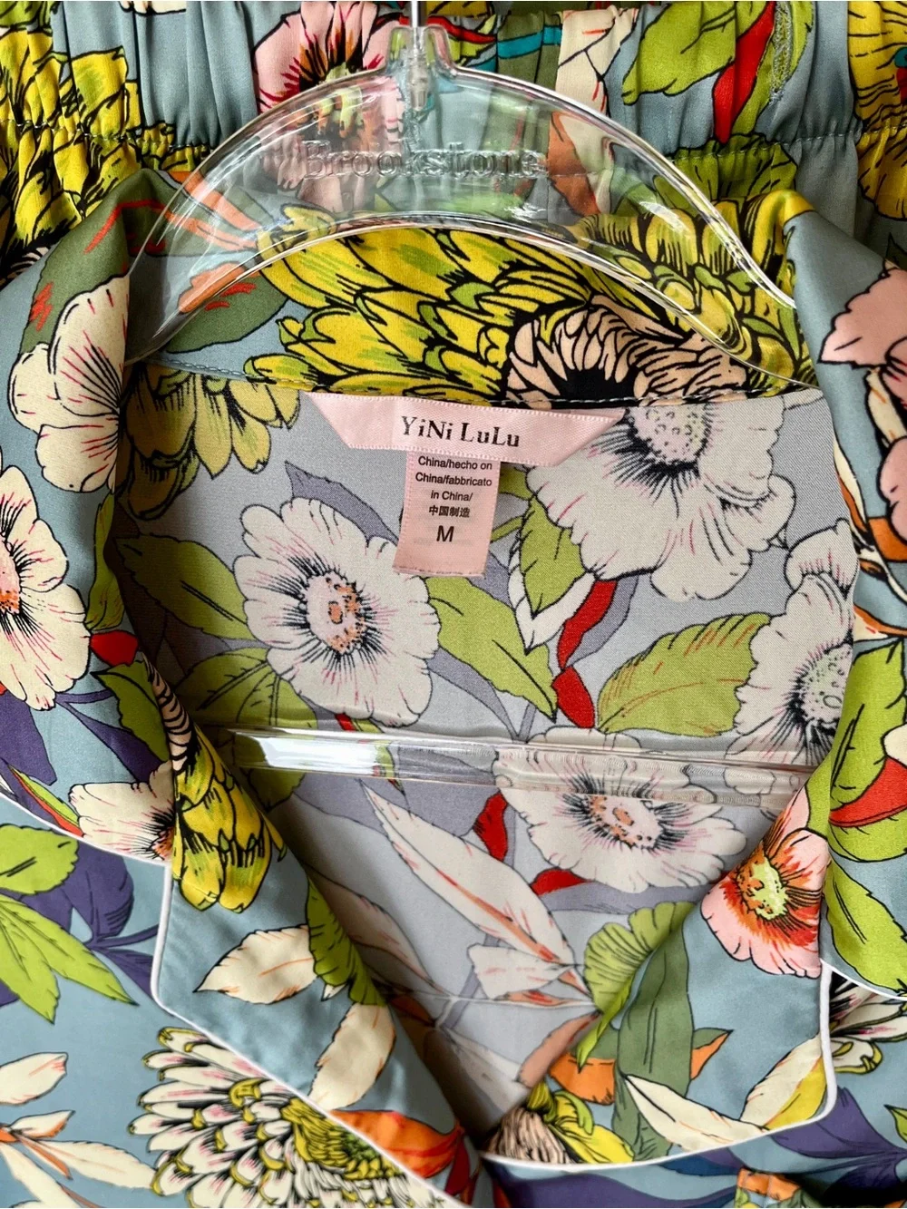 YiNi LuLu Silky Satin Botanical Floral Garden Boho Pajamas Sleep Lounge Set M